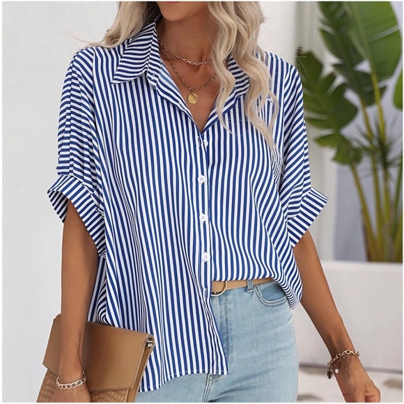 030 Stripes Button down Boyfriend oversized Shirt - Picture 4 of 9